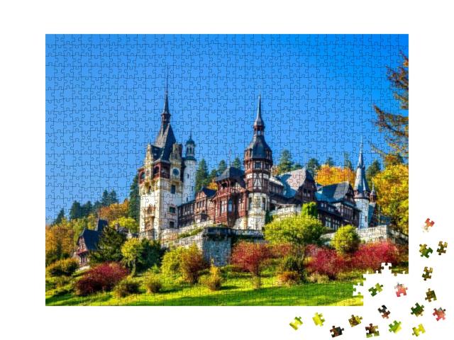 Peles Castle, Romania. Beautiful Famous Royal Castle & Or... Jigsaw Puzzle with 1000 pieces