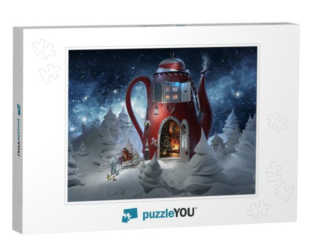 Winter. Christmas Greeting Card Template 3D Rendered Illu... Jigsaw Puzzle