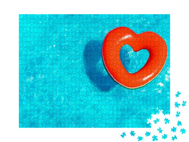 Inflatable Red Heart Buoy Swim in the Swimming Pool View... Jigsaw Puzzle with 1000 pieces
