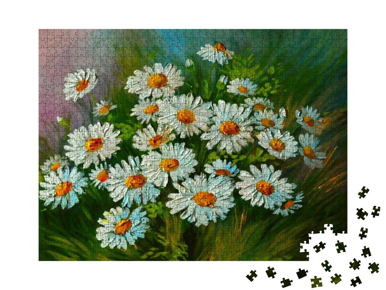 Oil Painting - Abstract Illustration of Flowers, Daisies... Jigsaw Puzzle with 1000 pieces
