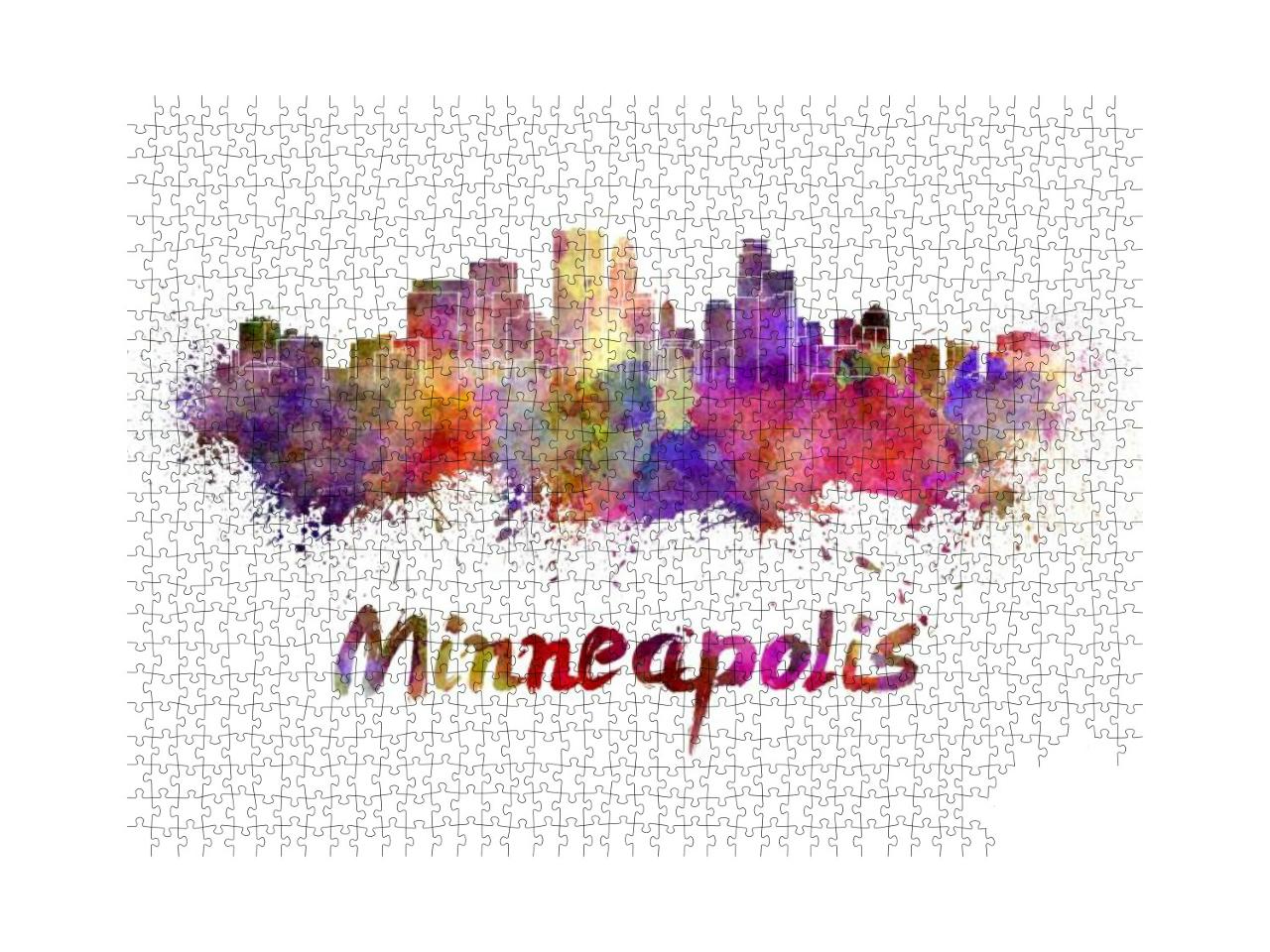 Minneapolis Skyline in Watercolor Splatters with Clipping... Jigsaw Puzzle with 1000 pieces