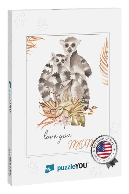Bouquet of Dried Flowers Love You Mom. Watercolor... Jigsaw Puzzle