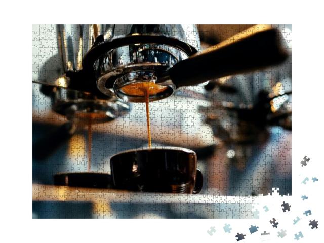 Close-Up of Espresso Pouring from Coffee Machine. Profess... Jigsaw Puzzle with 1000 pieces