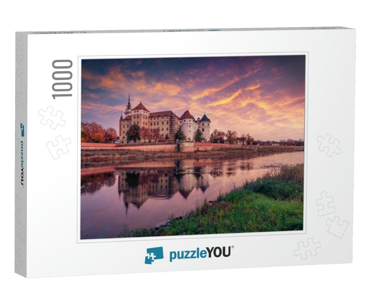 Old Hartenfels Castle on the Shore of Elbe River. Fantast... Jigsaw Puzzle with 1000 pieces