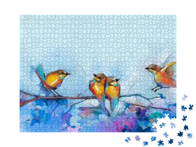 Abstract Colorful Oil, Acrylic Painting of Bird & Spring... Jigsaw Puzzle with 1000 pieces