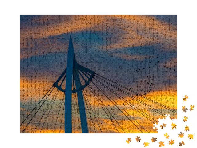 Keeper of the Plains Bridge At Sunset, Wichita Kansas... Jigsaw Puzzle with 1000 pieces