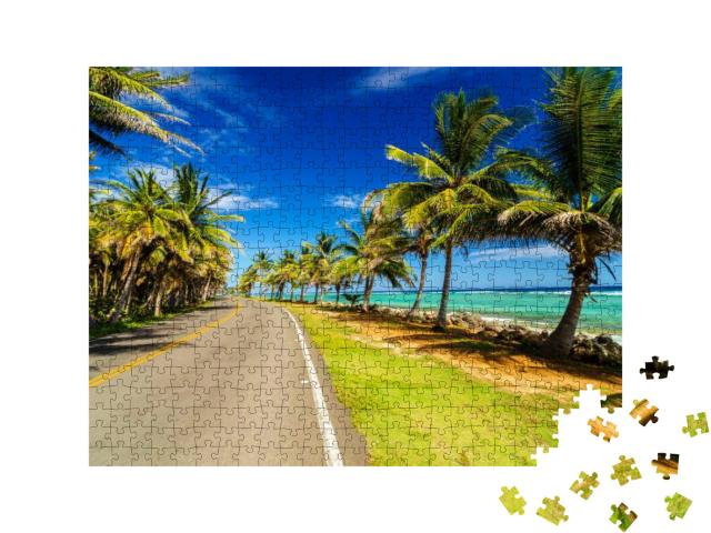 Highway Next to Turquoise Caribbean Sea & Palm Trees in S... Jigsaw Puzzle with 500 pieces