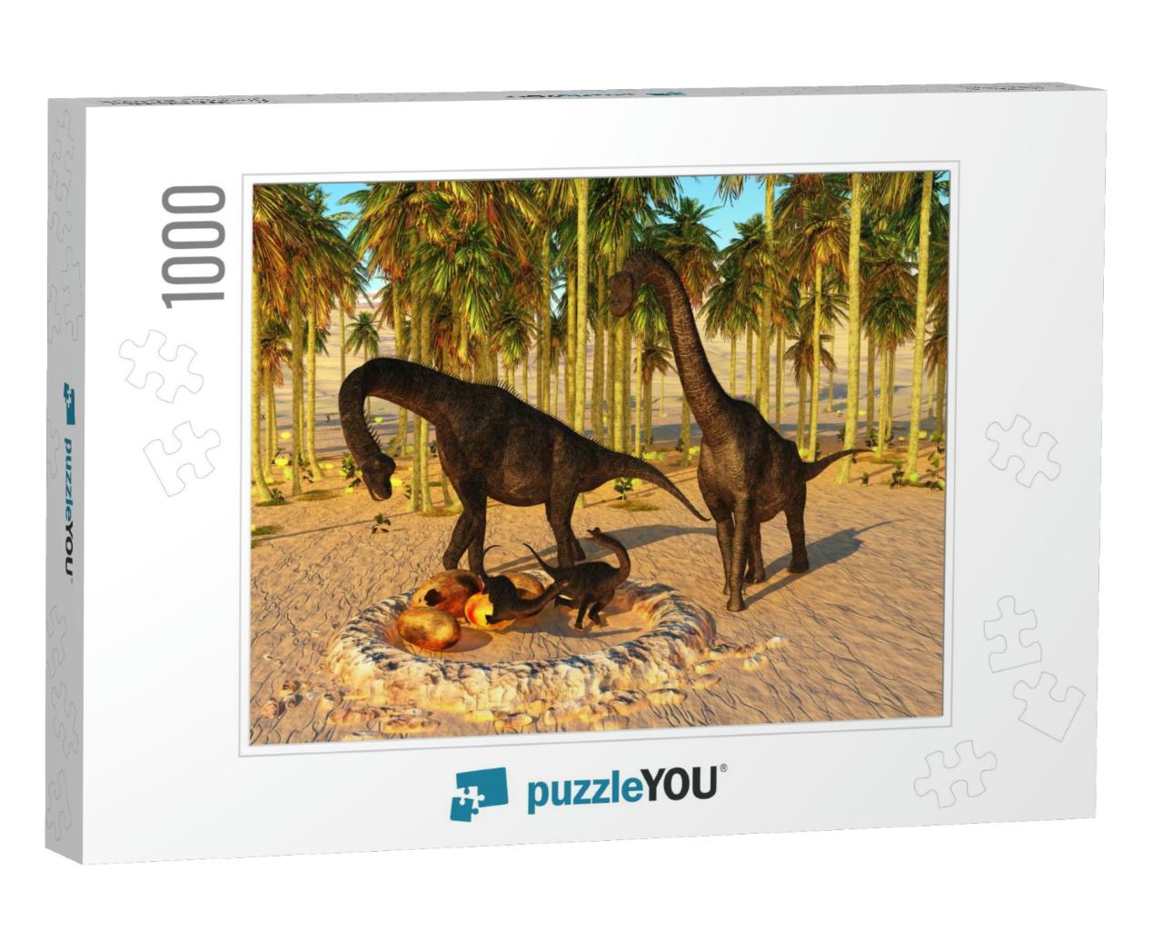Dinosaur Baby Nest 3D Illustration - Two Brachiosaurus Pa... Jigsaw Puzzle with 1000 pieces