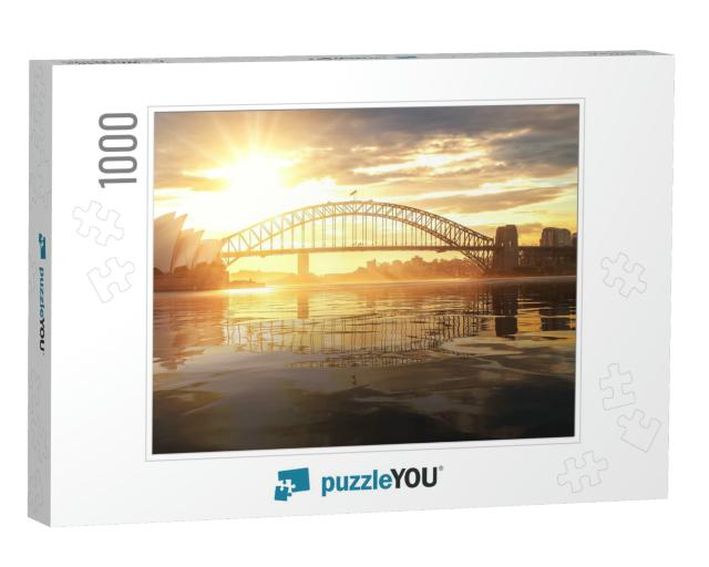 Cityscape of Sydney Harbor & Bridge with Morning Sunrise... Jigsaw Puzzle with 1000 pieces