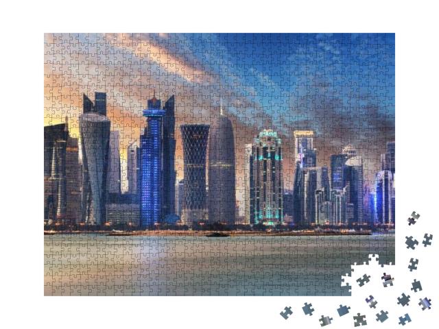 Skyline of West Bay & Doha City Center During Sunrise, Qa... Jigsaw Puzzle with 1000 pieces