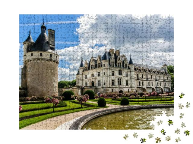 Medieval Chateau De Chenonceau 1514 - 1522 Spanning River... Jigsaw Puzzle with 1000 pieces