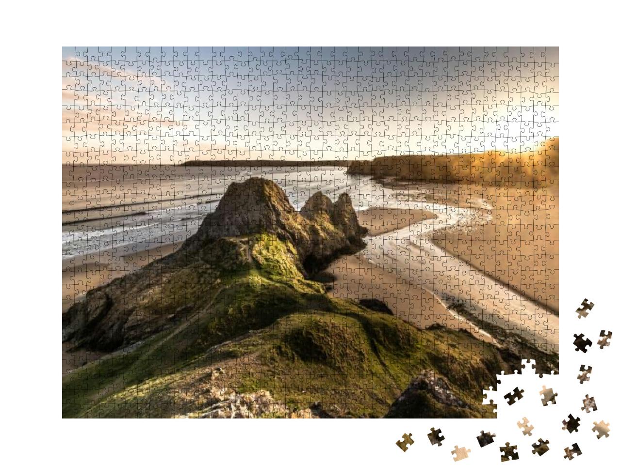 Panoramic of Sunset At Three Cliffs in the Gower Peninsul... Jigsaw Puzzle with 1000 pieces