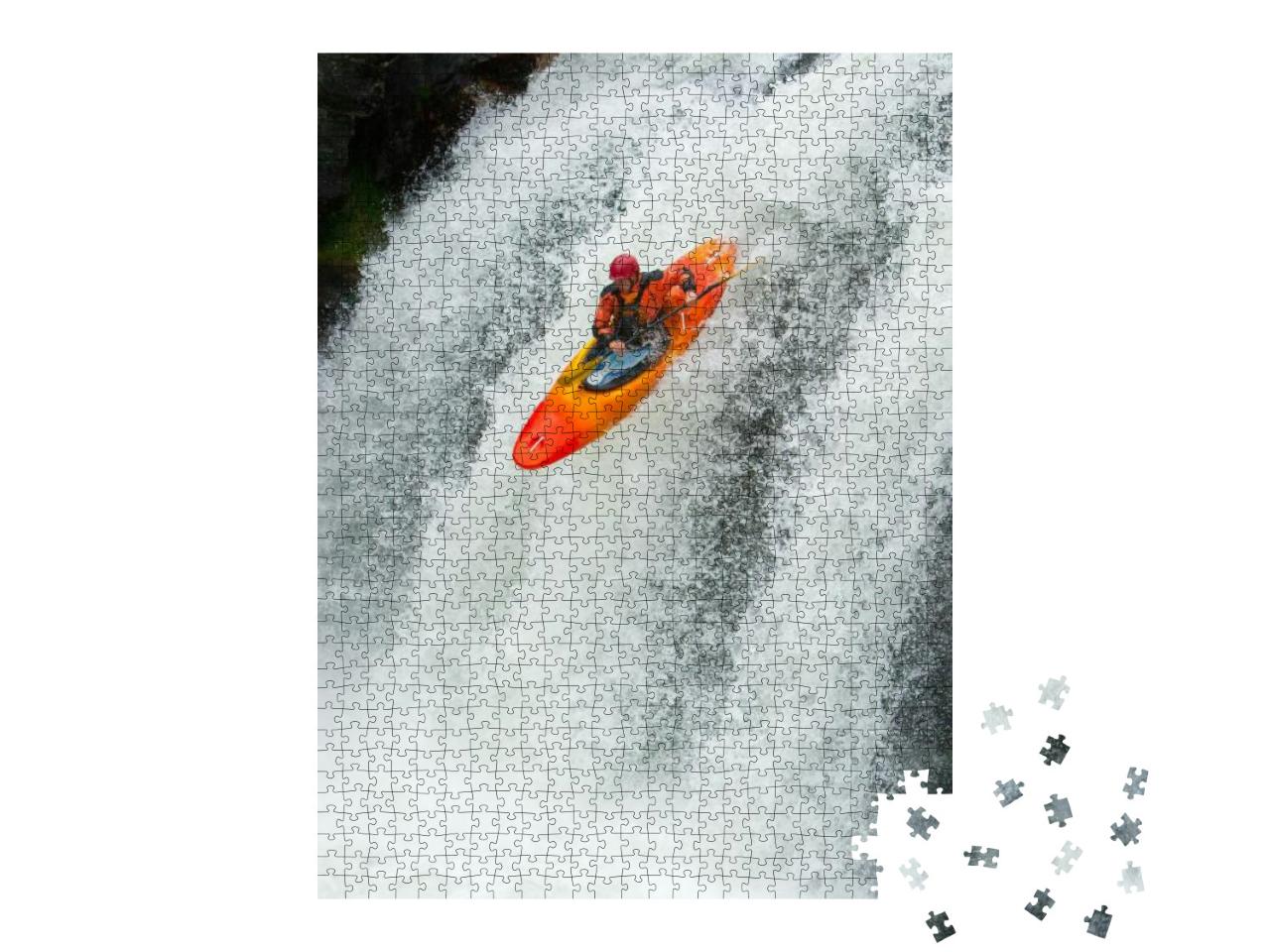 Kayaker Jumping from a Waterfall... Jigsaw Puzzle with 1000 pieces