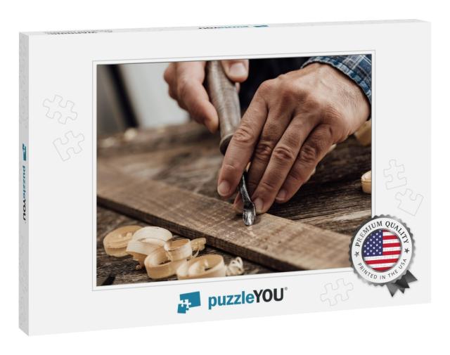 Professional Carpenter At Work, He is Carving Wood Using... Jigsaw Puzzle