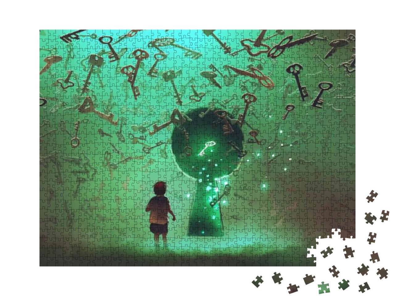 Little Boy Standing in Front of the Keyhole with the Gree... Jigsaw Puzzle with 1000 pieces