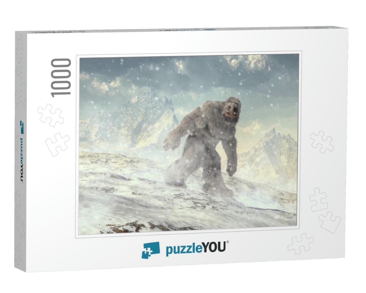 On a Cold Plain Backed by Jagged Mountains a Shaggy White... Jigsaw Puzzle with 1000 pieces