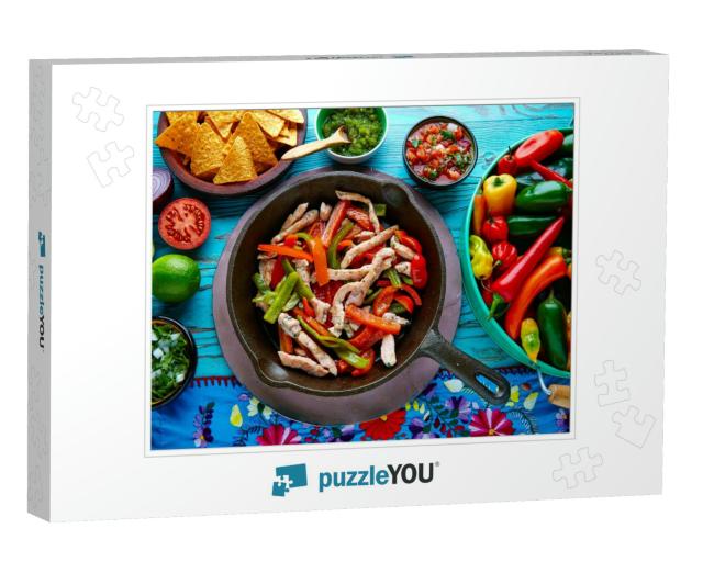 Chicken Fajitas in a Pan with Sauces Chili & Sides Mexica... Jigsaw Puzzle
