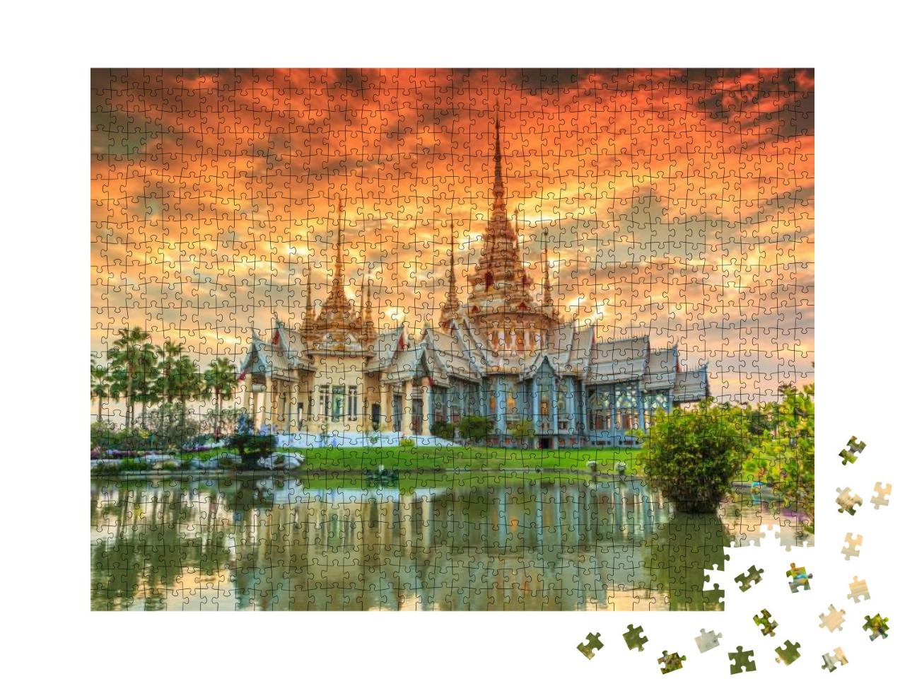Wat Thai, Sunset in Temple Thailand, They Are Public Doma... Jigsaw Puzzle with 1000 pieces