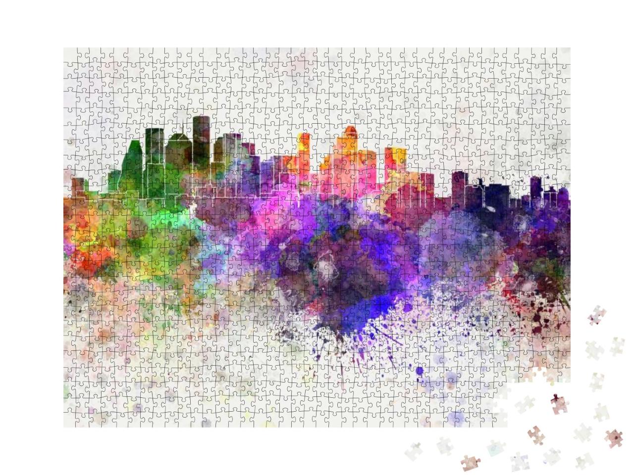 Houston Skyline in Watercolor Background... Jigsaw Puzzle with 1000 pieces