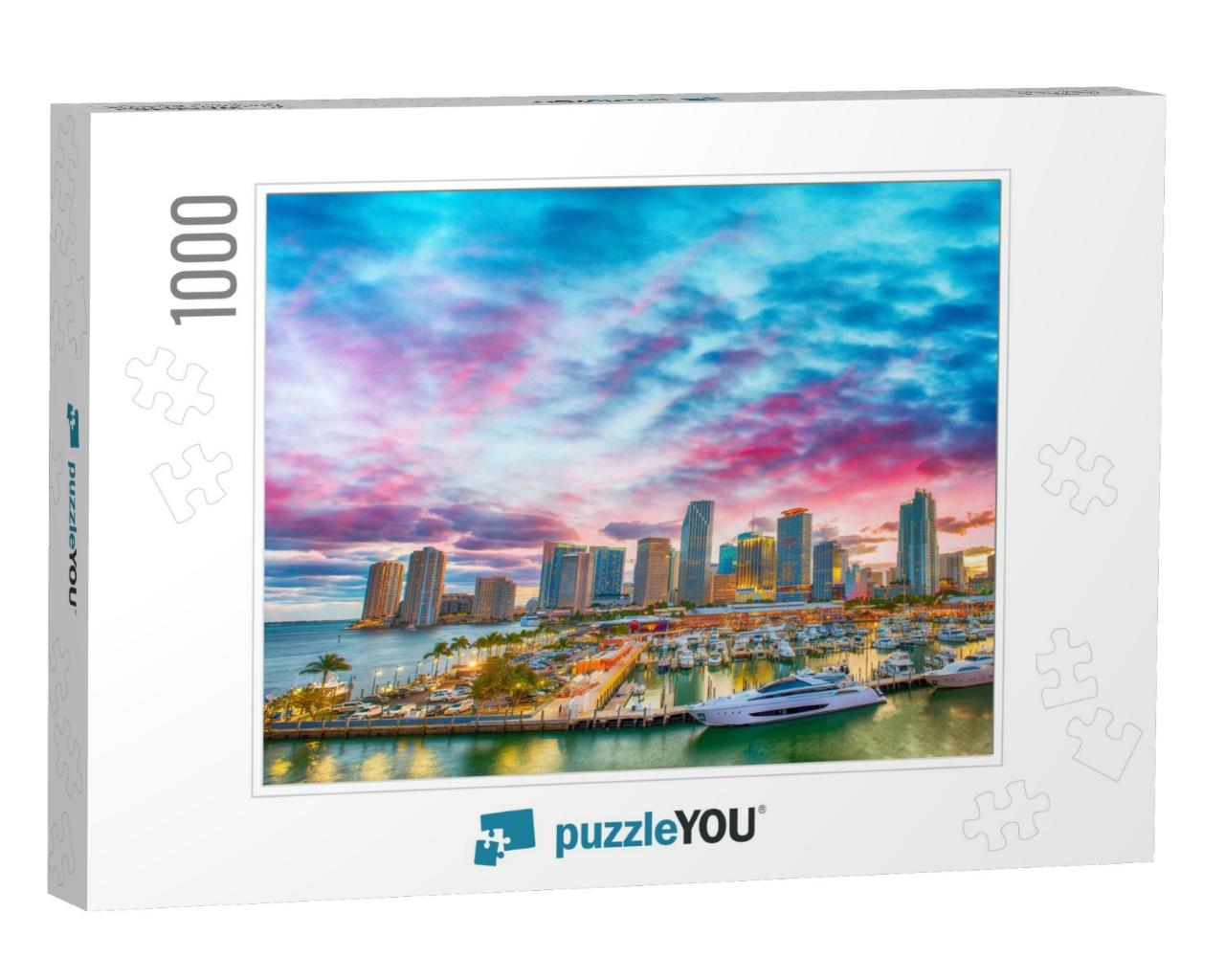 Magnificent Dusk Colors of Miami Skyline, Florida. Panora... Jigsaw Puzzle with 1000 pieces