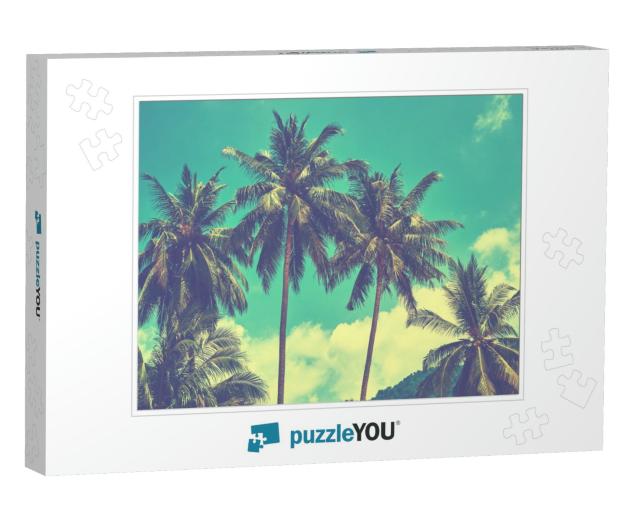 Looking Up & See Lush Green Palm Fronds & Bright Blue Sky... Jigsaw Puzzle