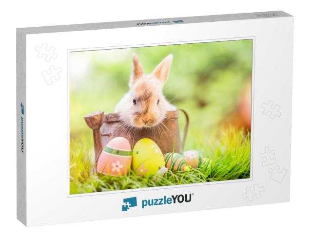 Small, Baby Rabbit in Easter Basket with Fluffy Fur & Eas... Jigsaw Puzzle