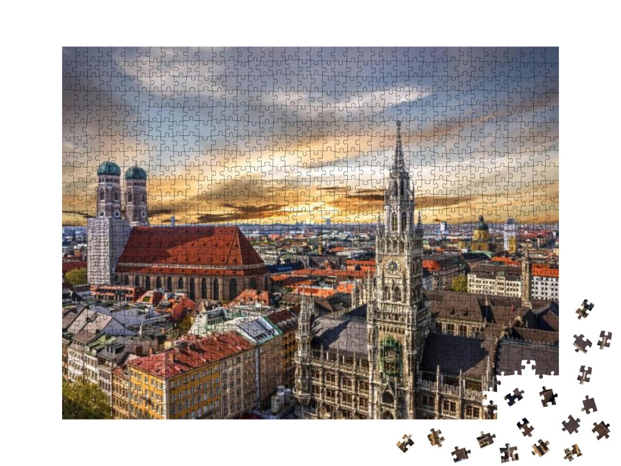 Munich Sunset Panoramic Architecture, Bavaria, Germany. F... Jigsaw Puzzle with 1000 pieces