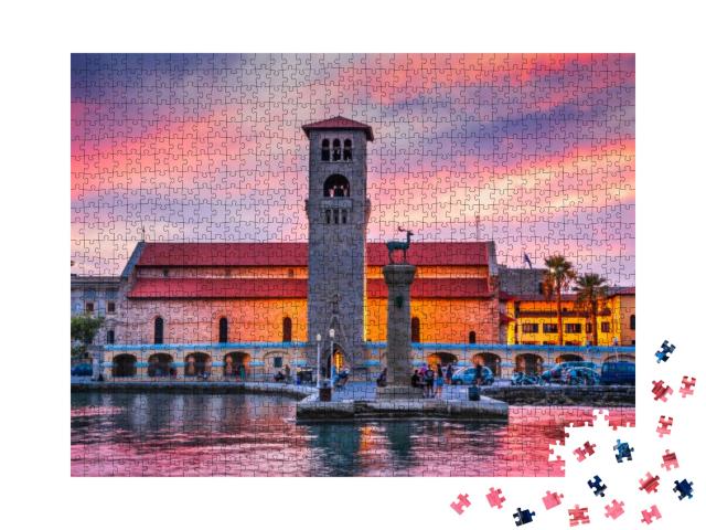 Rhodes, Greece. Stunning Sunset Image Mandraki Harbor & E... Jigsaw Puzzle with 1000 pieces
