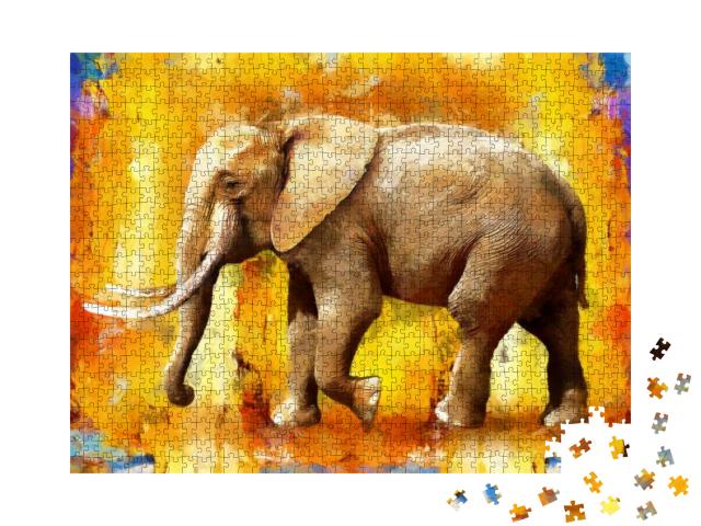 Modern Oil Painting of Elephant, Artist Collection of Ani... Jigsaw Puzzle with 1000 pieces