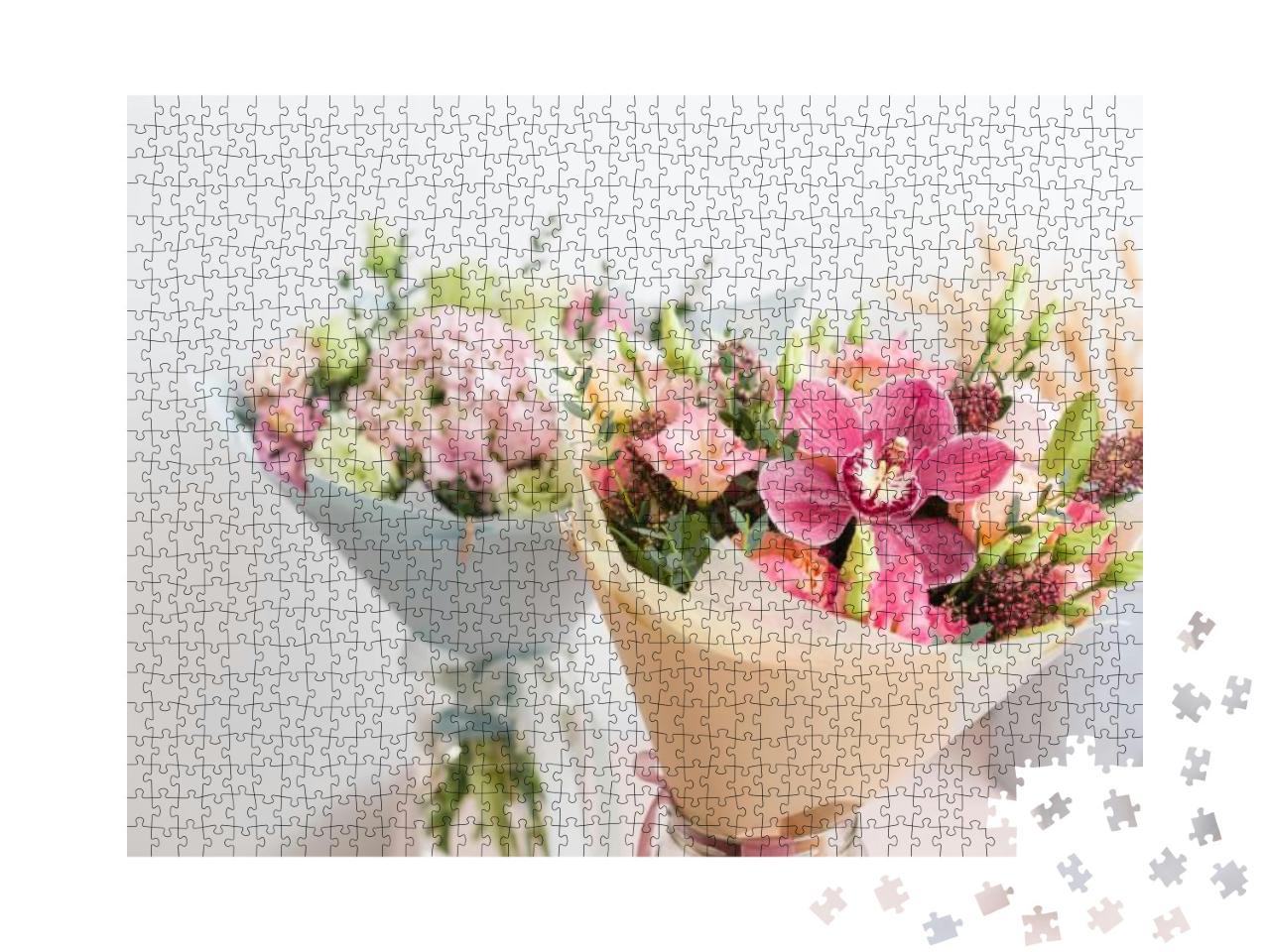 Flower Shop Concept. Close-Up Beautiful Lovely Bouquet of... Jigsaw Puzzle with 1000 pieces