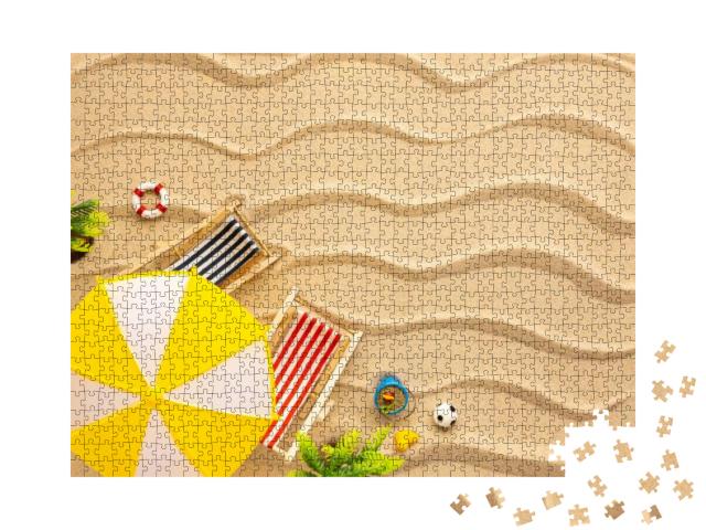 Summer Beach Concept. Sun Loungers, Sun Umbrella & Beach... Jigsaw Puzzle with 1000 pieces