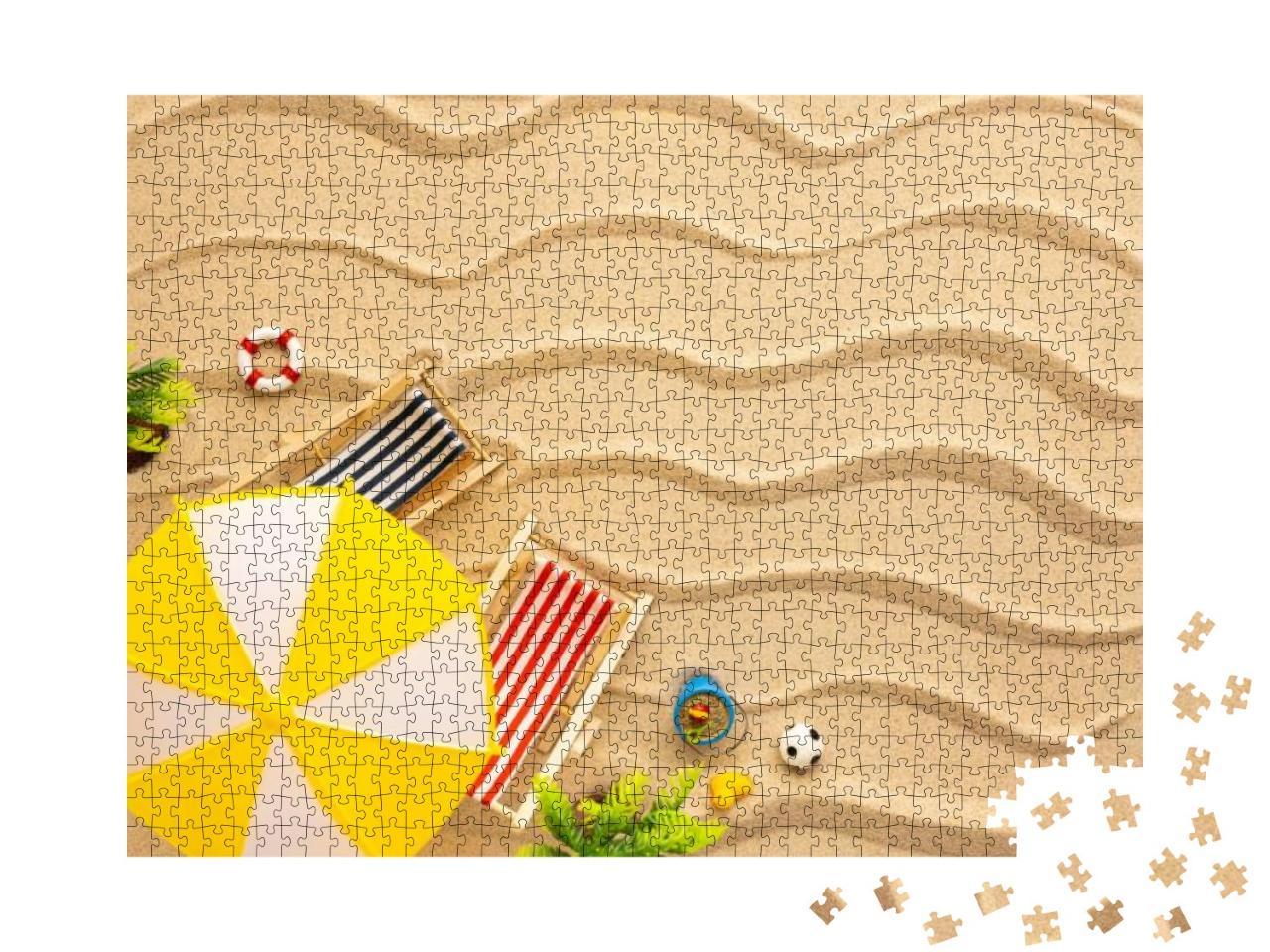Summer Beach Concept. Sun Loungers, Sun Umbrella & Beach... Jigsaw Puzzle with 1000 pieces
