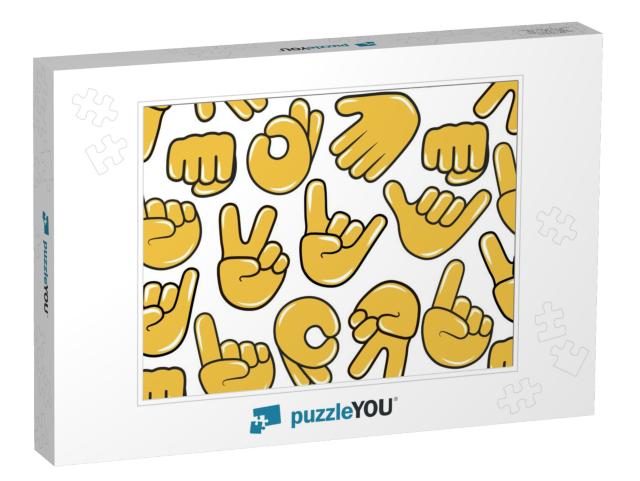 Hold, Ok, Rock, Call Me, Pointing Up & Victory Hand Emoji... Jigsaw Puzzle