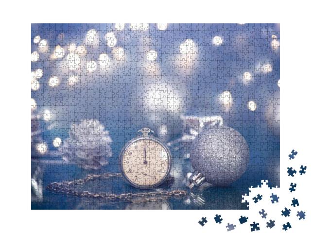 Old Silver Clock Close to Midnight & Sparkling Christmas... Jigsaw Puzzle with 1000 pieces