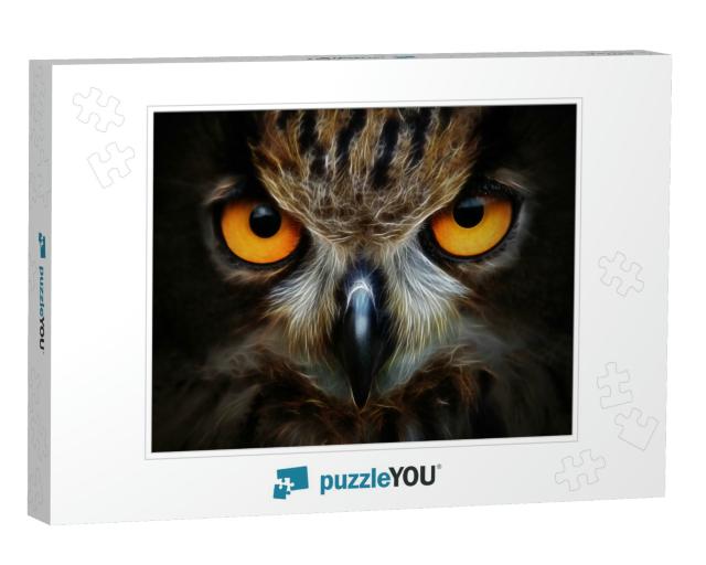 Fractals Background Owl Portrait Animal... Jigsaw Puzzle