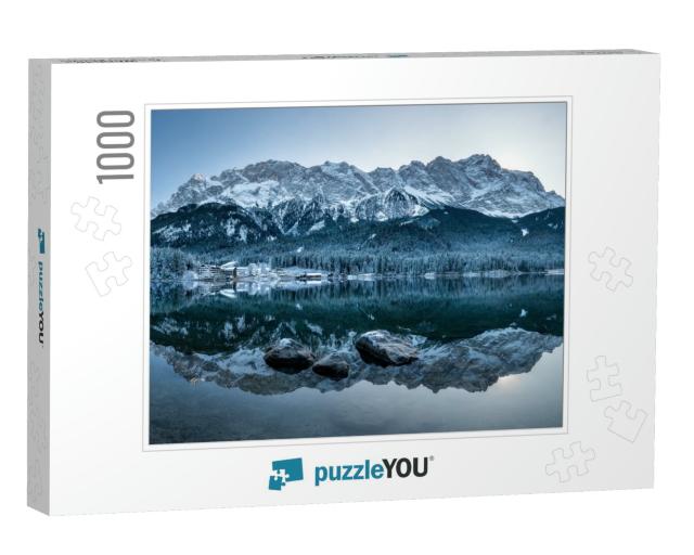 Panorama View Zugspitze Reflection in Eibsee in Winter At... Jigsaw Puzzle with 1000 pieces