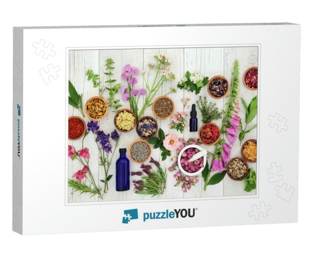 Natural Herbal Medicine Selection with Herbs & Flowers in... Jigsaw Puzzle