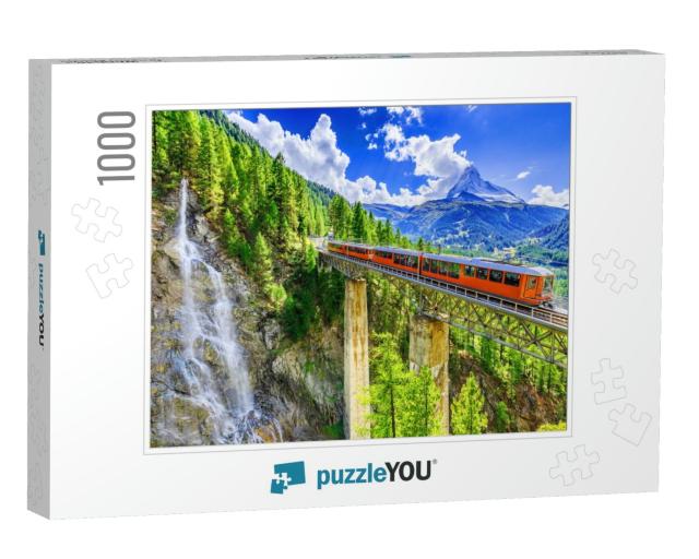 Zermatt, Switzerland. Gornergrat Tourist Train with Water... Jigsaw Puzzle with 1000 pieces