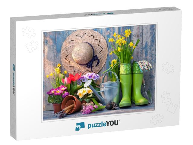 Gardening Tools & Flowers on the Terrace in the Garden... Jigsaw Puzzle