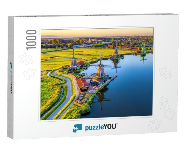 Zaanse Schans Windmills Park & Fields Landscape in Zaanda... Jigsaw Puzzle with 1000 pieces