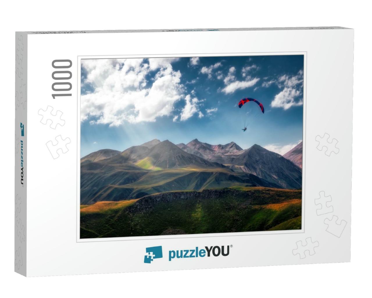 Landscape View of Paraglider Flying Over Beautiful Mounta... Jigsaw Puzzle with 1000 pieces
