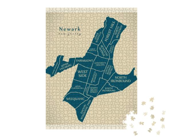 Modern City Map - Newark New Jersey City of the USA with N... Jigsaw Puzzle with 1000 pieces