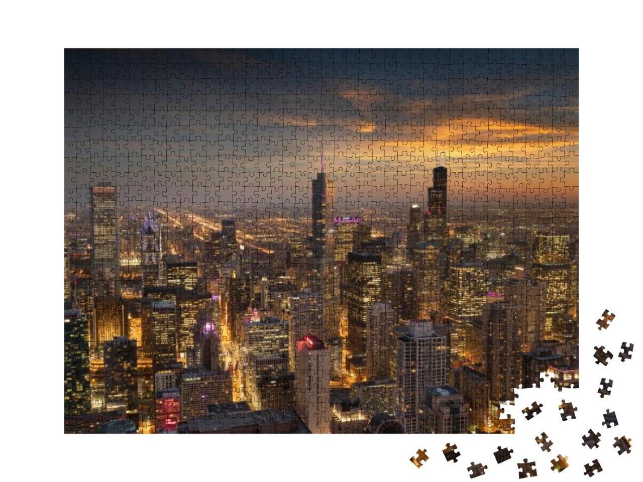 Chicago, Illinois, USA Aerial Cityscape with Financial Dis... Jigsaw Puzzle with 1000 pieces