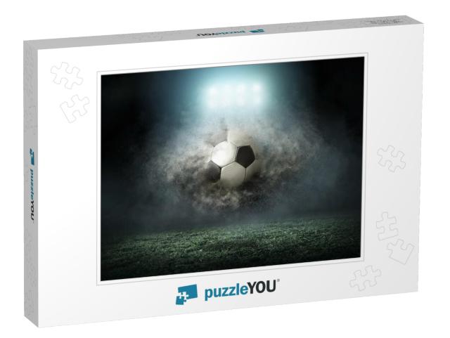 Soccer player with ball in action outdoors Jigsaw Puzzle