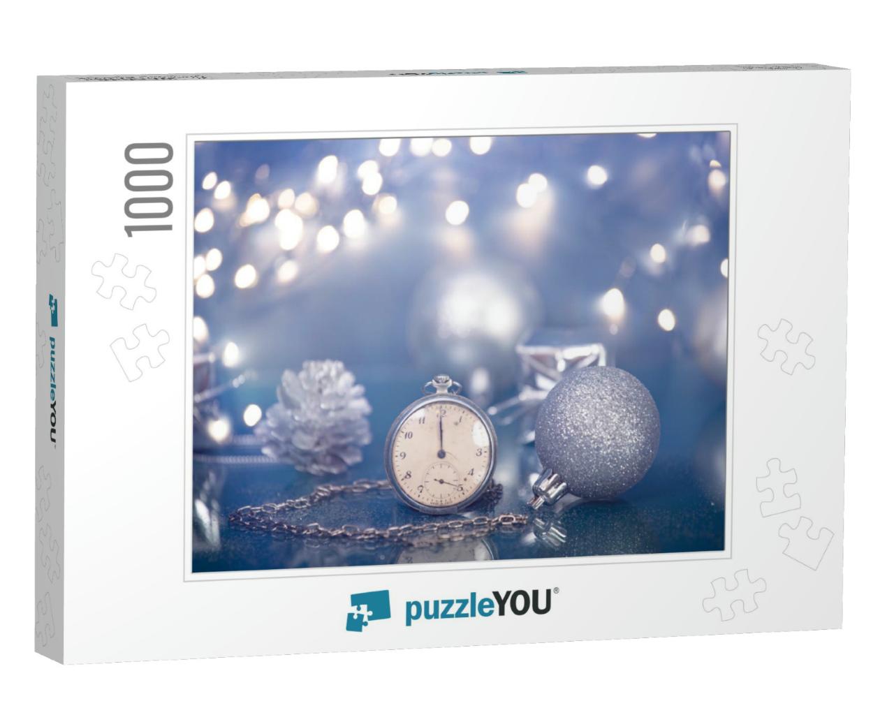 Old Silver Clock Close to Midnight & Sparkling Christmas... Jigsaw Puzzle with 1000 pieces