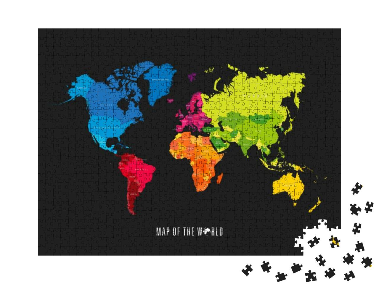 World Map with Different Colored Continents - Illustratio... Jigsaw Puzzle with 1000 pieces