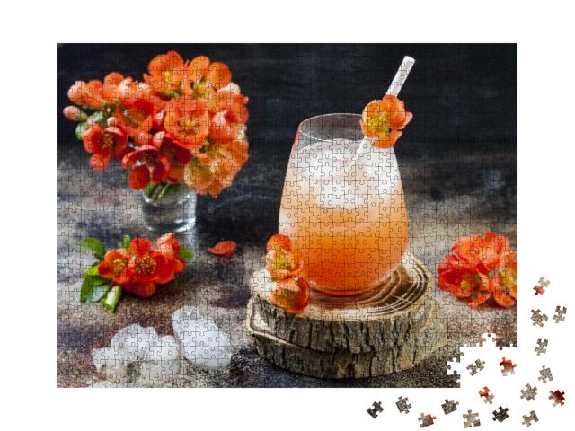 Floral Pastel Peach & Pink Brunch Cocktail Garnished with... Jigsaw Puzzle with 1000 pieces