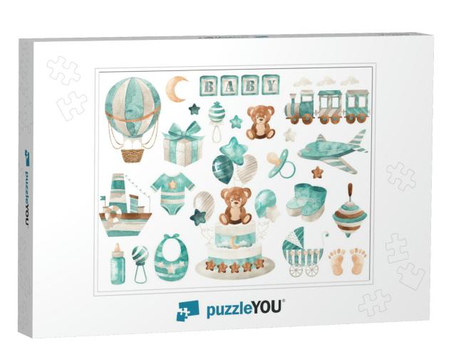 Big Cute Set of Watercolor Isolated Elements for A... Jigsaw Puzzle