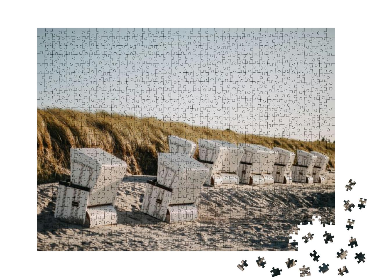 Photo of Roofed Wicker Beach Chairs At Sunset... Jigsaw Puzzle with 1000 pieces