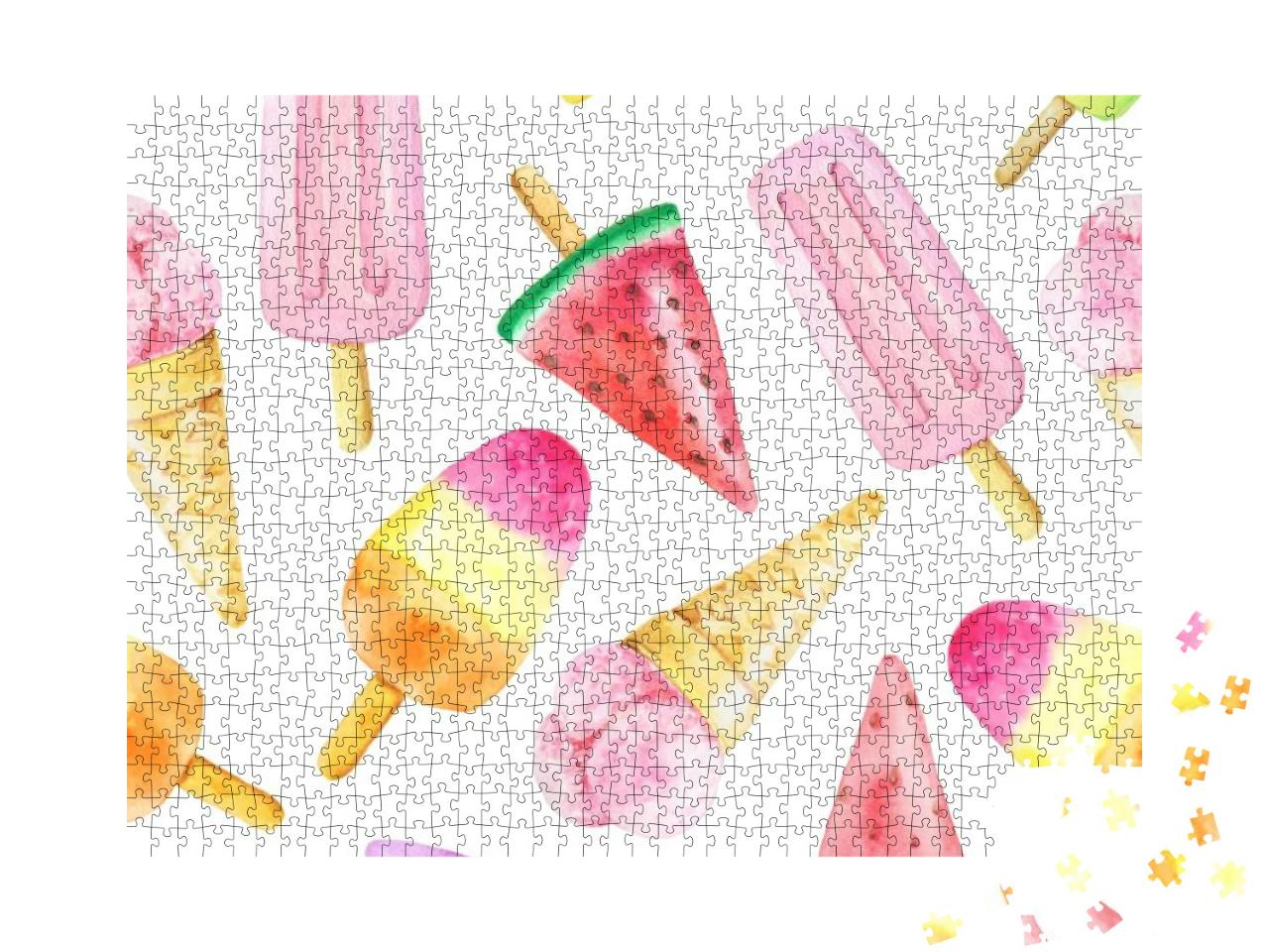 Seamless Pattern with Watercolor Fruit Ice Cream on Stick... Jigsaw Puzzle with 1000 pieces